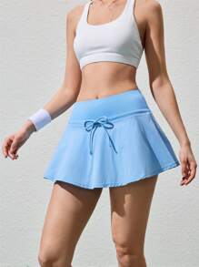 Gameset SHEIN Sport Shorts sportivi casual con nodo, di colore tinta unita, per l'estate - Blu - Visualizzare 7