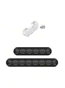 SHEIN 1pc/2pcs/3pcs/21pcs/22pcs Silicone Plug Socket, Black Self-Adhesive Data Cable Holder, Desktop Workspace Manager, Suitable For Offices, Schools, And Study Rooms