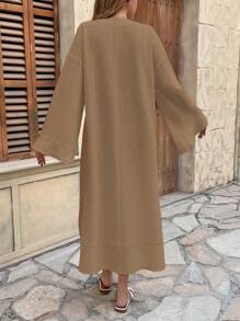 INAWLY Mid-Length Solid Color Long Sleeve Dress, Fashionable For Summer - Khaki - View 2
