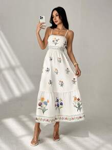 SHEIN PETITE 女士花卉印花波西米亚风格连衣裙，适合度假、浪漫、女士夏季服装、女士度假服装、生日服装、女士沙滩服装、女士西部服装、女士花卉连衣裙 - 杏色 - 查看 4