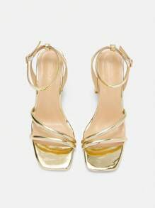 CUCCOO CURVES Plus Size Women Fashion Gold Strap Classic Comfortable Ankle Strap High Heel Sandals For Christmas - Gold - View 6
