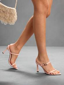 CUCCOO SZL 女士时尚金属链装饰高跟凉鞋，适合派对穿着 - 粉色 - 查看 7