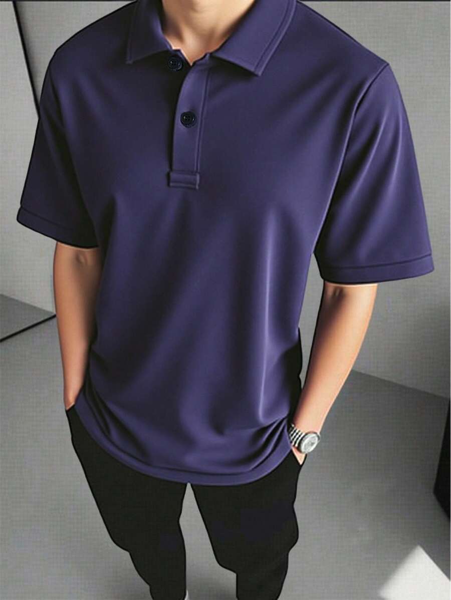 SHEIN Koszulka polo dla chłopców w kolorze granatowym, prosty krój, swobodny styl college'owy, wygodna, modna, uniwersalna, miękka tkanina, odpowiednia do codziennego noszenia, szkoły, wycieczek, sportów na świeżym powietrzu, sezonu wiosna/lato - Królewski Niebieski - Zobacz 1