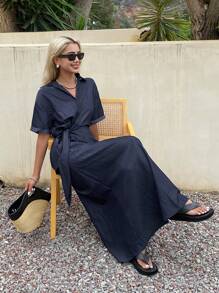 Livesso Women Two Pieces Outfits For Daily Wear Vacation - Navy Blue - View 2