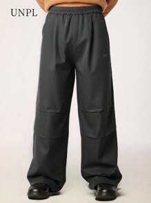 SHEIN Tween Boys' Solid Color Elastic Waist Pleated Loose Relaxed Cargo Pants - Grey - View 1
