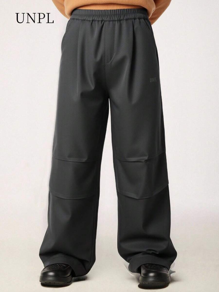 SHEIN Tween Boys' Solid Color Elastic Waist Pleated Loose Relaxed Cargo Pants - Grey - View 1