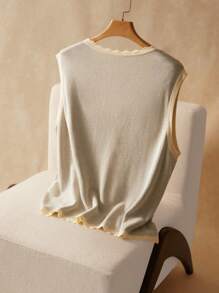 Elaquor Plus Size Women Floral Print Front-Tie Casual Knit Vest In Fall/Winter