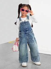 SHEIN Salopette di jeans larghe e morbide con tasche per giovani ragazze