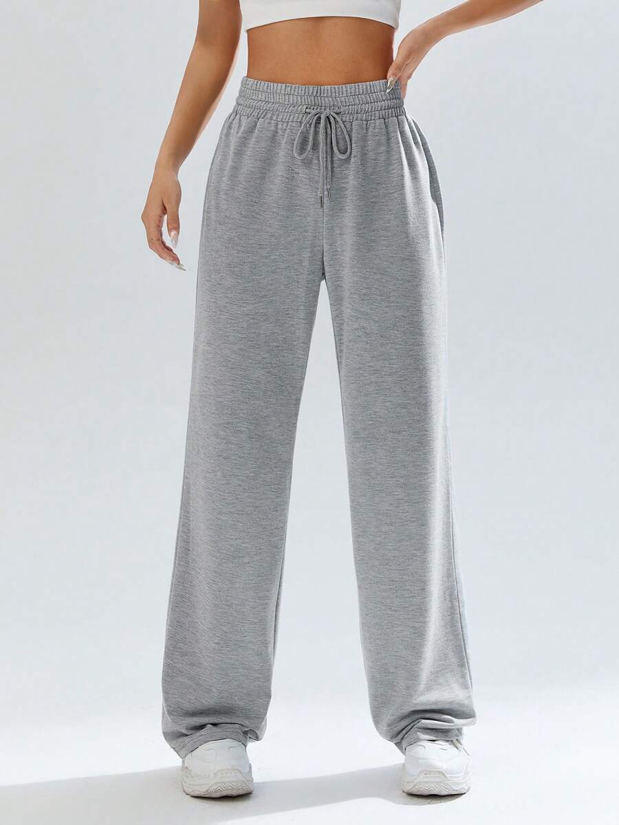 SHEIN EZwear Spring Grey Solid Drawstring Waist Sweatpants Graduation,Back To School Outfits,Graduation,Teacher Outfits For Women,Back To School