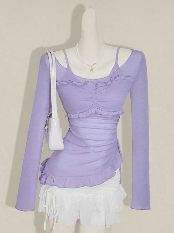 SHEIN ICON 2pcs/Set Women Summer Lace 2 In 1 Blouse