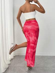 Chiquease 女士渐变印花休闲开衩侧裙