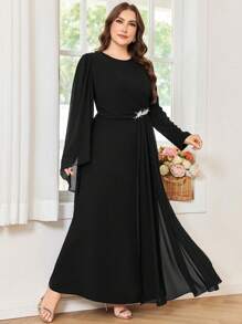 Modelyn Đầm dự tiệc cổ tròn đính đá sang trọng cỡ lớn cho nữ - màu đen - Xem 7