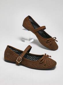 SHUZIA 女式方头玛丽珍平底鞋冲孔仿皮玛丽珍平底鞋