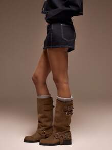 MUSERA Mid Rise Contrast Stitch Denim Mini Skirt Only Spring Summer Street Style Spring 90's Y2k Sunday Best Holiday Ibiza Festival Concert Western Going Out Night Out Winter Nashville Casual Chic - Blue - View 4