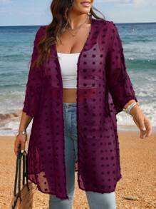 EMERY ROSE Chaqueta de verano ligera y semitransparente con lunares para mujer de talla grande - Rojo violeta - Ver 5