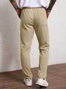Manfinity Homme Men's Casual Solid Color Drawstring Waist Fold Pleated Pants - Khaki - View 2