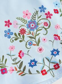 SHEIN MOD Bộ áo yếm in hoa cổ điển và váy ngắn cho nữ - Màu xanh lam - Xem 3