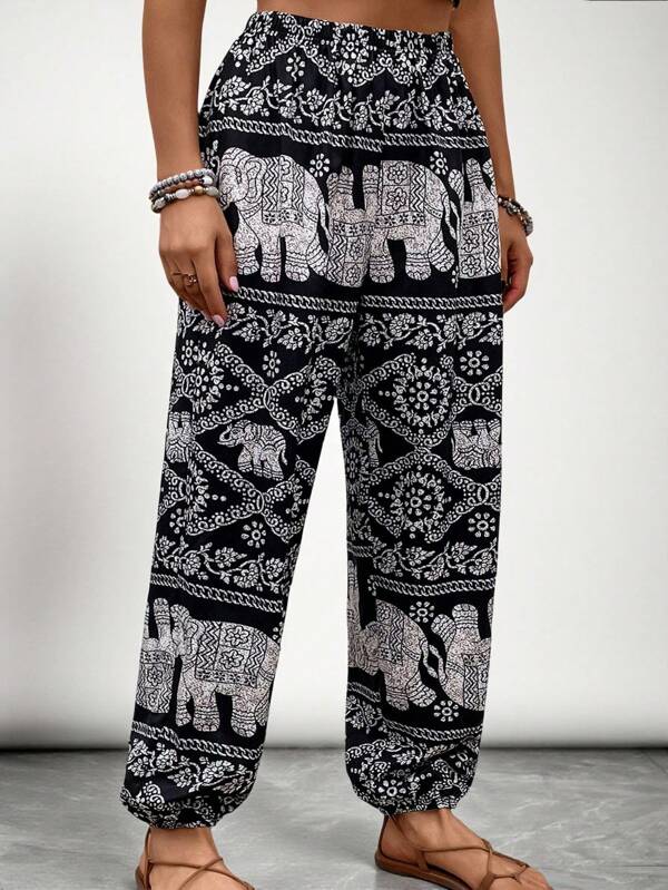 SHEIN VCAY Plus Size Casual Vintage Printed Pants Music Festival Outfits