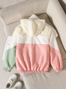 Tween 女童休闲拼布拉链连帽羊毛夹克，秋冬 - 彩色 - 查看 2