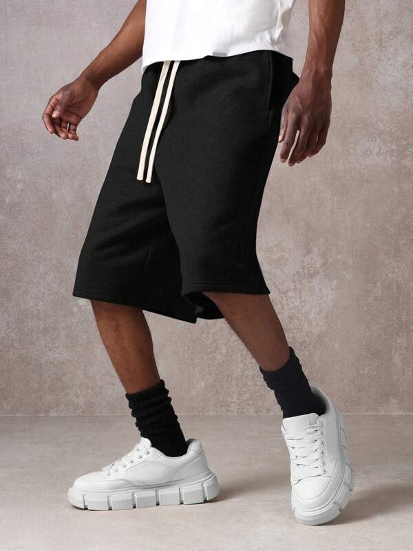 SUMWON Drop Crotch Essential Regular Fit Jorts Loose Casual Knee Length Streetwear Oversized Double Back Pocket Fleece Everyday Loungewear Festival Summer