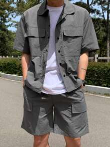 DAZY Men's Gray Textured Fabric Summer Shirt Set - Grey - View 6