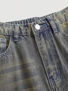 SHEIN Girlism 少女 Y2K 宽松休闲阔腿牛仔裤，带口袋 - 中等水洗藍 - 查看 3