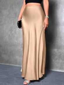 SHEIN PETITE Falda maxi elegante y versátil para mujer, estilo femenino, para el verano, falda elegante