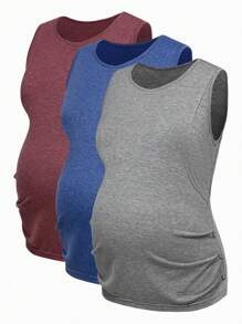 SHEIN 3件套休闲无袖圆领纽扣哺乳背心，孕妇装 - 彩色 - 查看 17