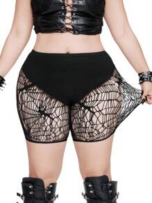 Whyspr 大码女式蜘蛛网镂空性感迷你短裤 - 黑色 - 查看 2