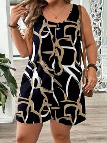 EMERY ROSE Casual Abstract Graphic Print Jumpsuit, Colorblock, Suitable For Music Festival, Country Style, Spring/Summer, Plus Size Plus Size Romper With Pockets Abstract Print Romper Suitable For Going Out