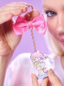 Pop Mart Azura X SHEIN Delicate Handmade Pink Bow Detail Cartoon Pattern Metal Keychain Bag Charm Pendant, Dreamlike