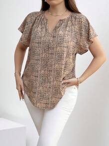 SHEIN Clasi 大码女式镂空胸前短袖衬衫