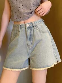 DAZY Shorts di jeans casual con frange, da donna per l'estate