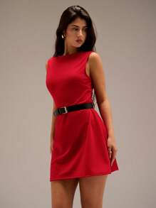 SHEIN Forever 21 Rochie de vară pentru femei, romantică/bal/formală/zi de naștere/anii '90/business casual/elegantă/ținută western/ieșiri în oraș/modă/casual/haine Y2K/club/birou/cocktail/vintage/rave, festival/amuzantă/clasică/bani vechi/streetwear/ținute de vacanță/ținută de concert country/ținută de lucru/modestă/vacanță de primăvară/ținute de burlăcițe/concert/baddie/basic/absolvire, rochie mini roșie, în linie A - roșu - Vizualizare 6