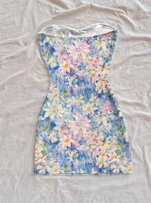 Soleia Vestido mini sin tirantes con estampado floral colorido para mujer