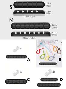 SHEIN 1pc/2pcs/3pcs/21pcs/22pcs Silicone Plug Socket, Black Self-Adhesive Data Cable Holder, Desktop Workspace Manager, Suitable For Offices, Schools, And Study Rooms