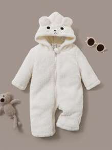 SHEIN 新生儿可爱有趣的白熊设计服装，适合节日、庆典、派对、拍照和日常穿着，秋冬季 - 白色 - 查看 2
