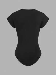 2pcs/Set Tween Girl Fitted Casual Simple Comfortable Stand Collar Short Sleeve Buy One Get One Free Jumpsuit