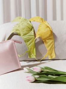 LUVLETTE 绿色刺绣优雅花卉蕾丝和网眼内衣休闲曲线透气无衬里深 V 领透明缩小胸罩 - 薄荷綠 - 查看 11