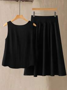 Regalyn Conjunto de vacaciones de top tipo camiseta con volantes y falda para mujer de talla grande