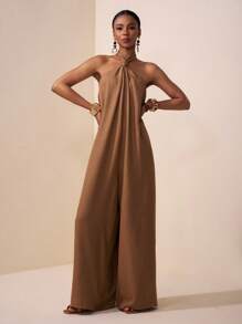 Zivah 2025夏季新款音乐节复活节母亲节婚礼季出席生日派对日常休闲度假邮轮海滩日光浴优雅宽松露背连体裤，红棕色