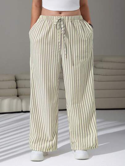 Solflare Pantalones de bolsillo con cordón y estampado de rayas talla grande