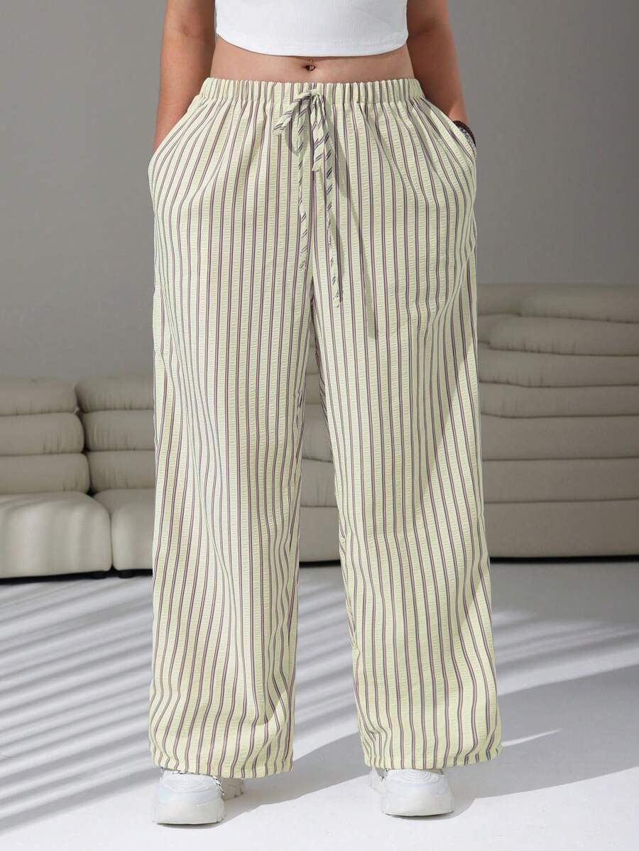 Solflare Pantalones de bolsillo con cordón y estampado de rayas talla grande - Albaricoque - Ver 1