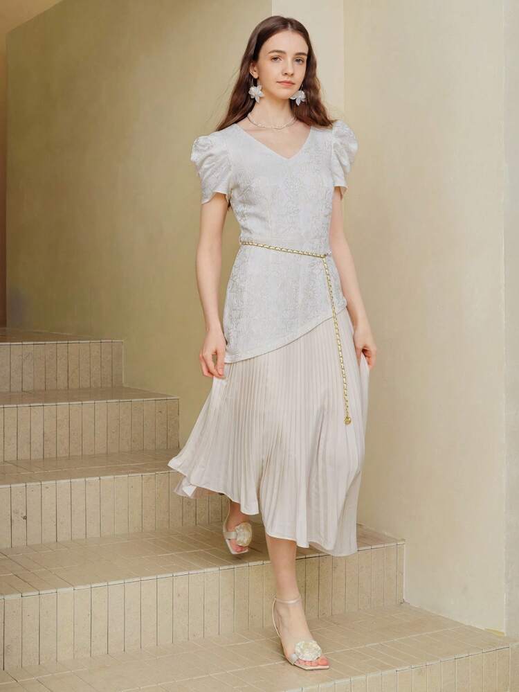 JACQUARD PLEATED HEM DRESS