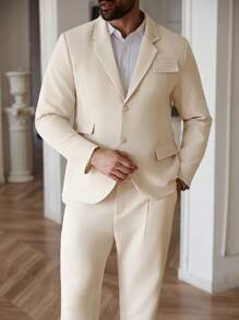 Manfinity Mode 大码男士纯色翻领长袖西装外套和裤子套装