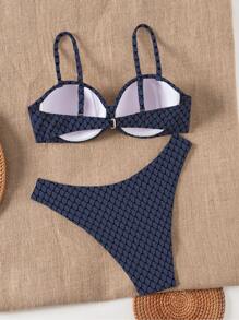 Swim Lushoire Women Textured Beach Vacation Two Pieces Bikini Set Set, Bustier Bikini For Summer