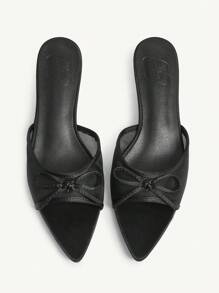 CUCCOO CHICEST 女士蝴蝶结网眼面板尖头小猫跟优雅浪漫黑色网眼高跟凉鞋，一脚蹬，适合茶会、约会、度假，百搭基本款