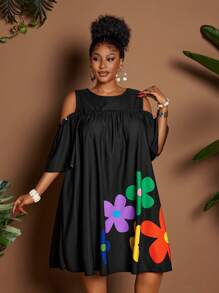 Maweii Vestito estivo casual con spalle scoperte, scollo tondo, motivo floreale cartoni animati, minimalista, da vacanza