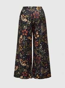 ROMWE Fairycore Damen Große Größen Urlaub Schmetterlingsfalter Pflanzen Muster Weite Bein Hose