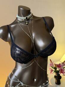 Aloruh Sujetador de encaje floral sexy de moda para mujer - Negro - Ver 4